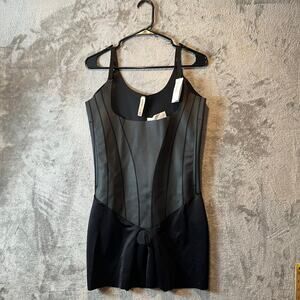 SPANX supersculpt Total Contour Open Bust Mid Thigh Bodysuit Very‎ Black XL New